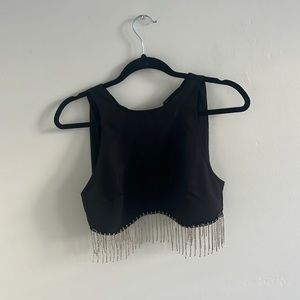 Black with rhinestone fringe tank top!